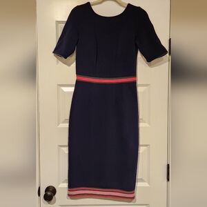 Boden Blue and Red Sheath Dress with Cuffed Short Sleeves